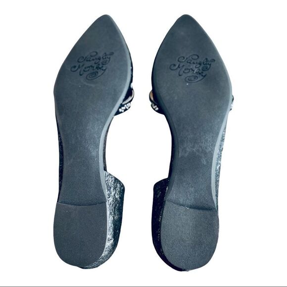 Black Leather Rhinestone Toe Cap Slip Ons Ballet Loafer Shoes NEW - Picture 7 of 9